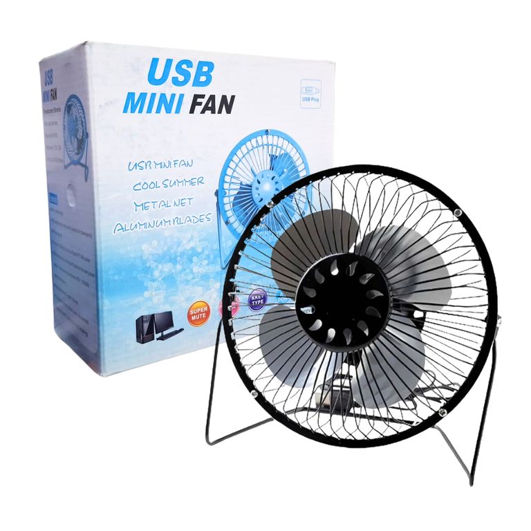 Ventilador de Metal 20cm USB Portátil Oficina Escritorio Negro