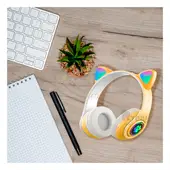 GENERICO - Audifonos con Tematica de Gato y con Luces en Tono Amarillo