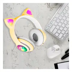 GENERICO - Audifonos Forma de Gato en Color Amarillo Y+Regalo Stickers