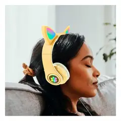 GENERICO - Auriculares Felino y con Luces en Amarillo Y+Regalo Stickers
