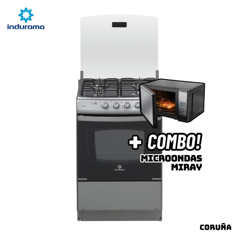 COCINA DE PIE A GAS 4 HORNILLAS ACERO INOX - CORUÑA + MICROONDAS MIRAY HMM-20N