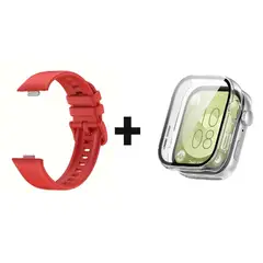 GENERICO - CORREA SILICON + BUMPER PARA HUAWEI WATCH FIT 3 ROJO