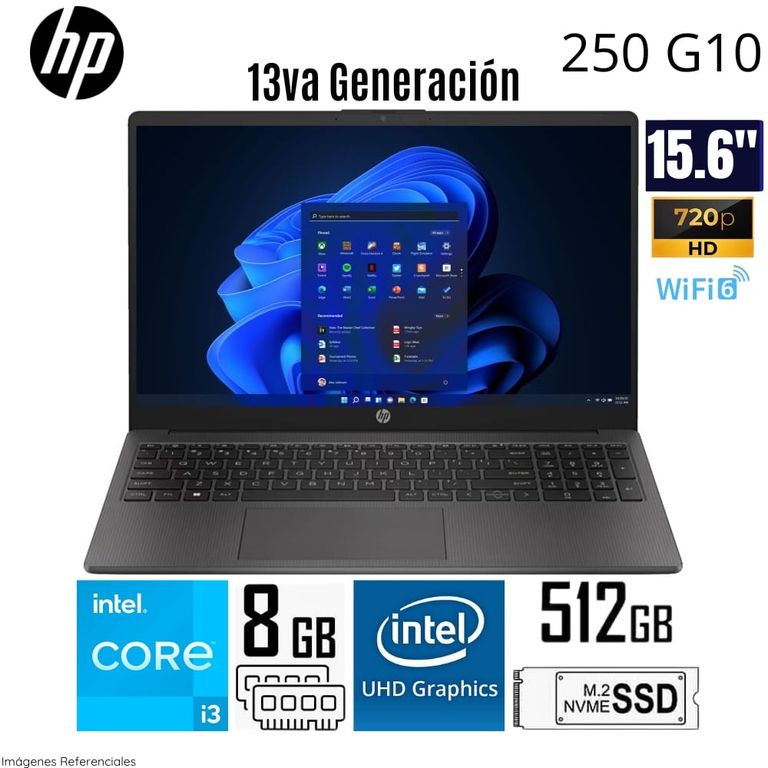 Laptop 250 G10 intel Core i3 1315U 8GB RAM 512GB SSD 15.6" HD