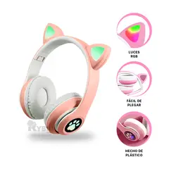 GENERICO - Orejera con Diseno de Cat Rosado Y+Regalo Ligas para Peinar