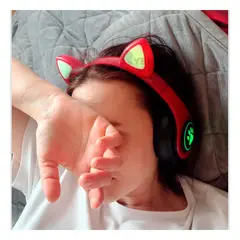 GENERICO - Auriculares Felino y con Luces Color Rojo Y+Regalo Stickers