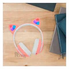 GENERICO - Audifonos con Luces Forma de Gato Rosado Y+Papel de Regalo
