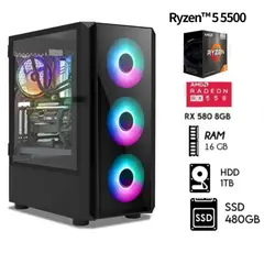 AMD - COMPUTADORA PC GAMER RYZEN 5-5TH Ram16GB DISCO 1TB+SSD 480GB VIDEO RX 580 8GB