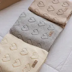 LA SONAJA - SET DE 3 MANTAS TEJIDAS ALGODÓN CORAZÓN BEBÉ UNISEX