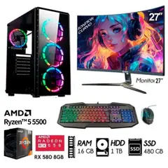 AMD - COMPUTADORA PC GAMER RYZEN 5-5TH Ram16GB DISCO1TB+SSD 480GB VIDEO RX 580 8GB M27