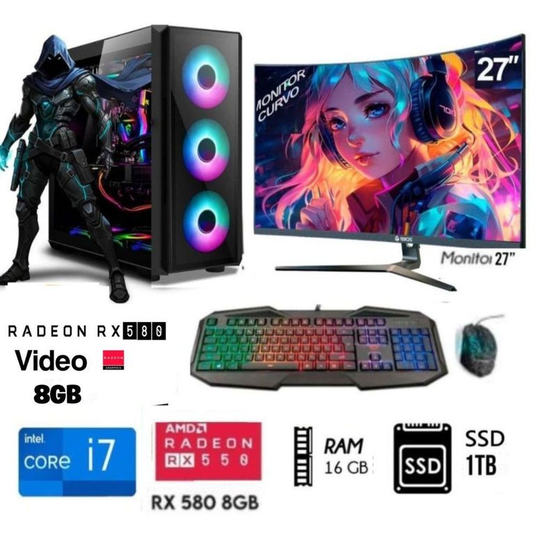 Computadora PC GAMER Core I7 3.2Ghz Ram 16GB DISCO SOLIDO SSD 1TB RX 580 8GB M27