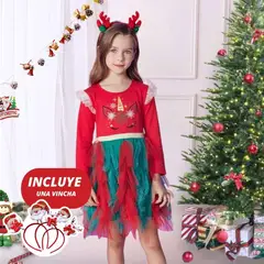 GENERICO - VESTIDO NAVIDEÑO PARA NIÑA - MODELO CASUAL -INCLUYE VINCHA