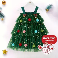 GENERICO - VESTIDO PARA NIÑA Y BEBÉ DE NAVIDAD - HERMOSO DISEÑO - INCLUYE VINCHA