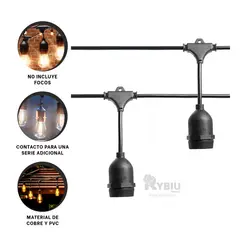 GENERICO - Cadena Perfecta de Luces de 10m en Negro Y+Ligas de Regalo