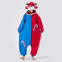 GENERICO - Pijama Polar Navideña con Capucha de Reno Azul