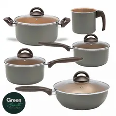 BRINOX - Juego de Ollas 9 Piezas Naturall Verde Greenplanet