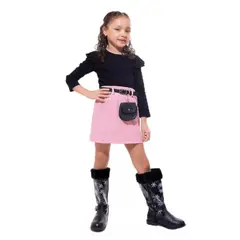 MODA BY ATHENA - Conjunto para niñas falda con polo manga larga y cartera
