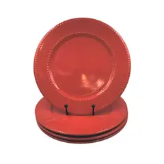 INSPIRA - Set de 4 Platos Cerámicos Rojos con Borde Relieve 27 cm