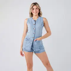 ROXJES JEANS - Chaleco Jean Casual Mujer + Short Mujer Roxjes