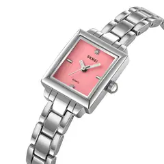 SKMEI - RELOJ 2315 PLATEADO FONDO ROSADO CORREA ACERO PARA DAMA