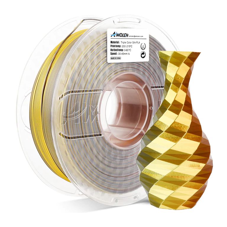 Filamento Tricolor PLA para impresora 3D color Dorado Plata Cobre