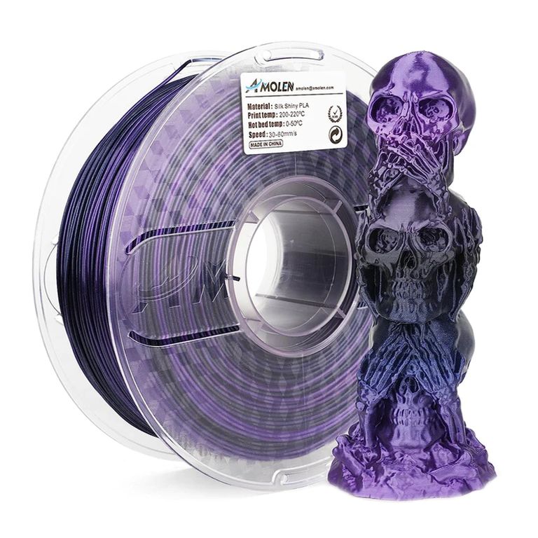 Filamento Multicolor Gradiente PLA para impresora 3D Negro con Morado