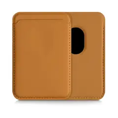 GENERICO - Tarjetero MagSafe de cuero con logo para iPhone iWallet canela