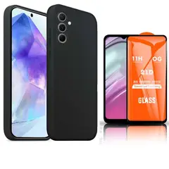 GENERICO - FUNDA DE SILICONA + MICA DE VIDRIO PARA SAMSUNG GALAXY A55 - NEGRO