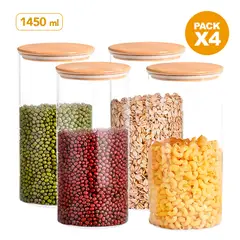 KELLER - Pack x4 Frasco Hermético Táper de Cocina 1450 ML Circular H67