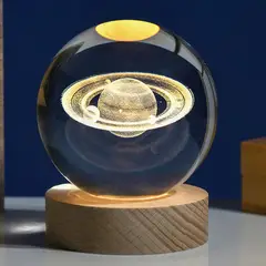 GENERICO - Lámpara 3D Saturno Mini Esfera LED Luz Cálida 8 cm