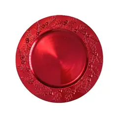 GENERICO - Plato Base Navidad Muerdago Rojo 33CM