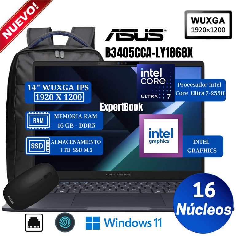 Laptop ExpertBook B3405CCA-LY1868X 14" WUXGA IPS, Core Ultra 7-255H, Ram 16GB, Ssd 1 TB, Win 11