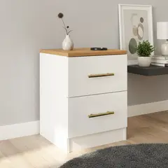 GENERICO - Velador Mesa de Noche Harmony 2 Cajones Blanco y Duna Huk