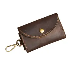 GENERICO - Llavero de Cuero Genuino Cafe con Clip