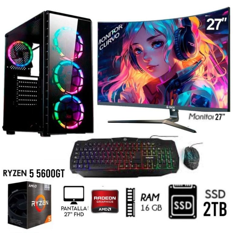 Computadora PC GAMER 5 5600GT RAM 16GB DISCO SOLIDO SSD 2TB MONITOR 27"