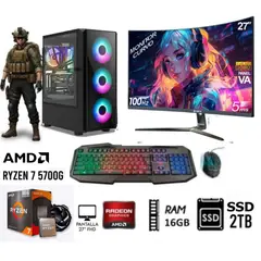 RYZEN - Computadora PC GAMER 7-5700G RAM 16GB DISCO SOLIDO SSD 2TB MONITOR 27”