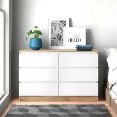 GENERICO - Cómoda Francine 6 Cajones Blanco y Duna 100 cm Huk