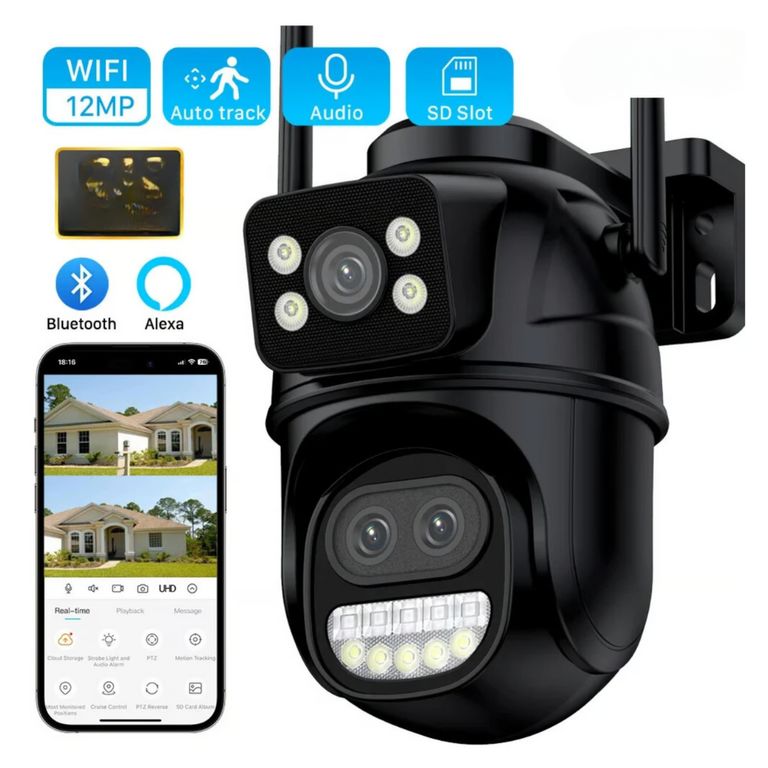 Camara de Seguridad Vigilancia PTZ WIFI Doble Lente 5K con Zoom Optico 50m FHD Monitoria desde tu Celular