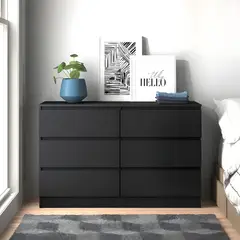 GENERICO - Cómoda Francine 6 Cajones Negro 100 cm Huk