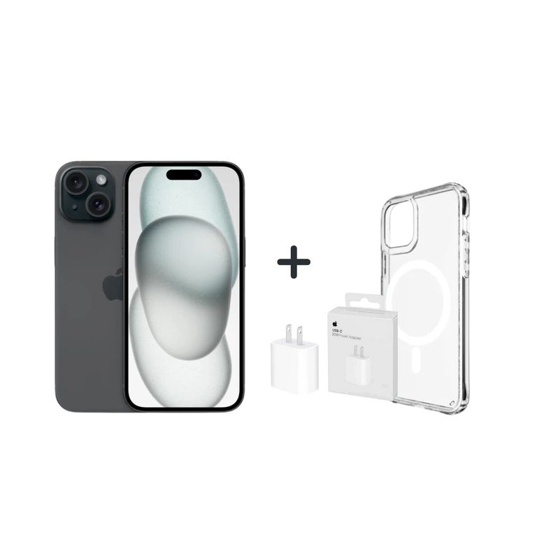 IPHONE 15 128GB - NEGRO + CARGADOR + CASE + MICA PROTECTORA