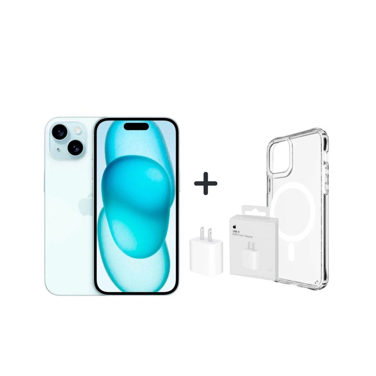 IPHONE 15 128GB - AZUL + CARGADOR + CASE + MICA PROTECTORA