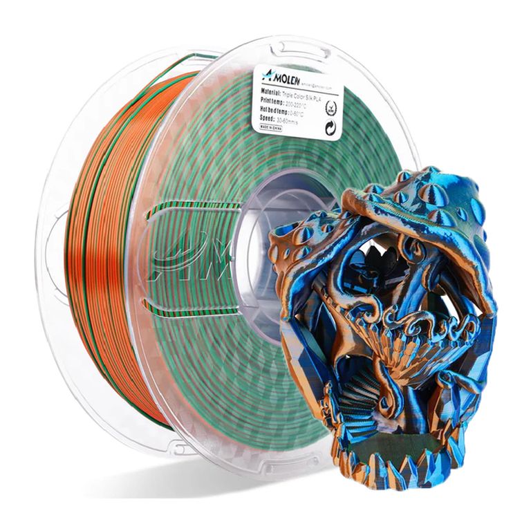 Filamento Tricolor PLA para impresora 3D color Azul Verde Naranja