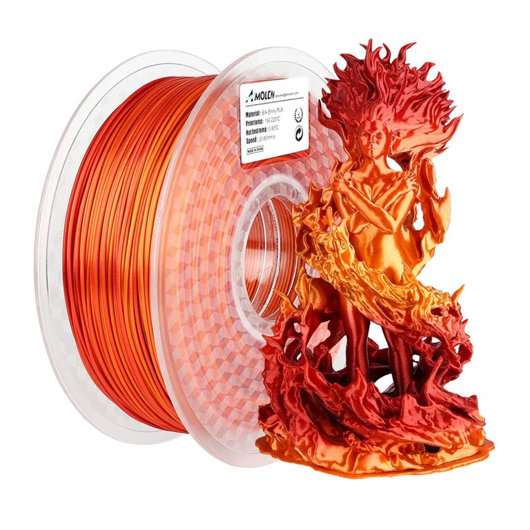 Filamento Multicolor Gradiente PLA para impresora 3D Dorado con Rojo