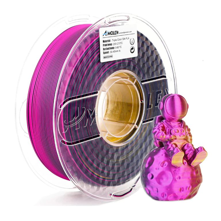 Filamento Tricolor PLA para impresora 3D color Dorado Fucsia Negro