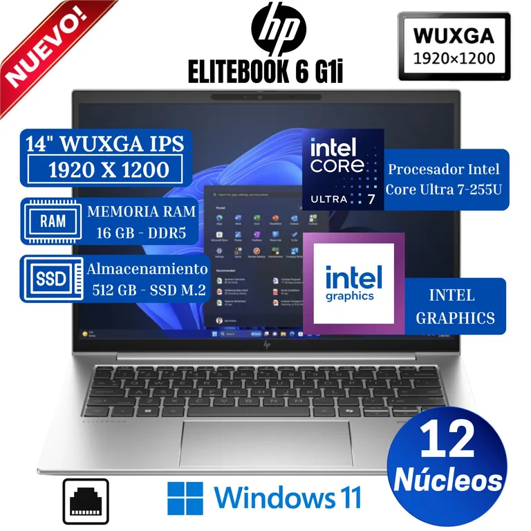 Laptop Elitebook 6 G1i 14” WUXGA IPS, Intel Core Ultra 7-255U, Ram 16GB, Ssd 512GB, Win 11 Pro