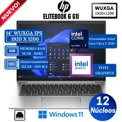 HP - Laptop Elitebook 6 G1i 14” WUXGA IPS, Intel Core Ultra 7-255U, Ram 16GB, Ssd 512GB, Win 11 Pro