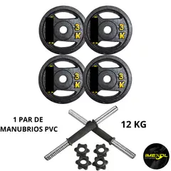 GENERICO - Set Pesas Manubrios Pvc + Peso Real 12kg fitness circulares