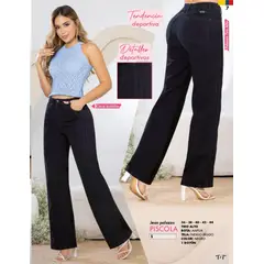 T&T - Jean palazzo de tiro alto y bota amplia con detalles deportivo