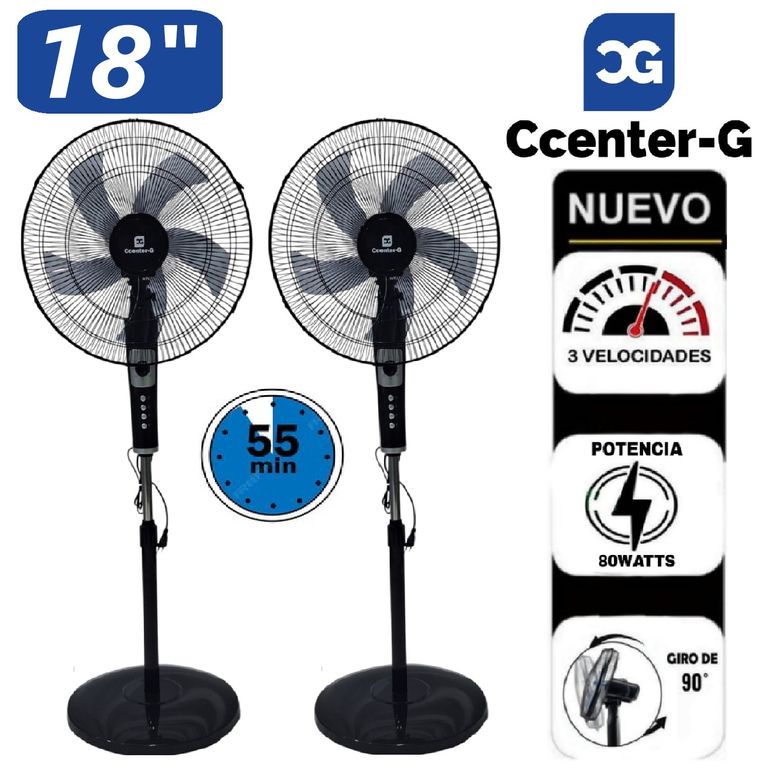 Pack Ventilador Pedestal 18" Pulgadas Silencioso 80 Wats Temporizador