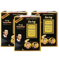 DEXE - 3 CAJAS SHAMPOO TINTE DE CABELLO BARBA CEJAS CANAS A NEGRO