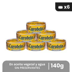 CARABELA - Filetes de Atún en aceite vegetal 140gr Pack x6